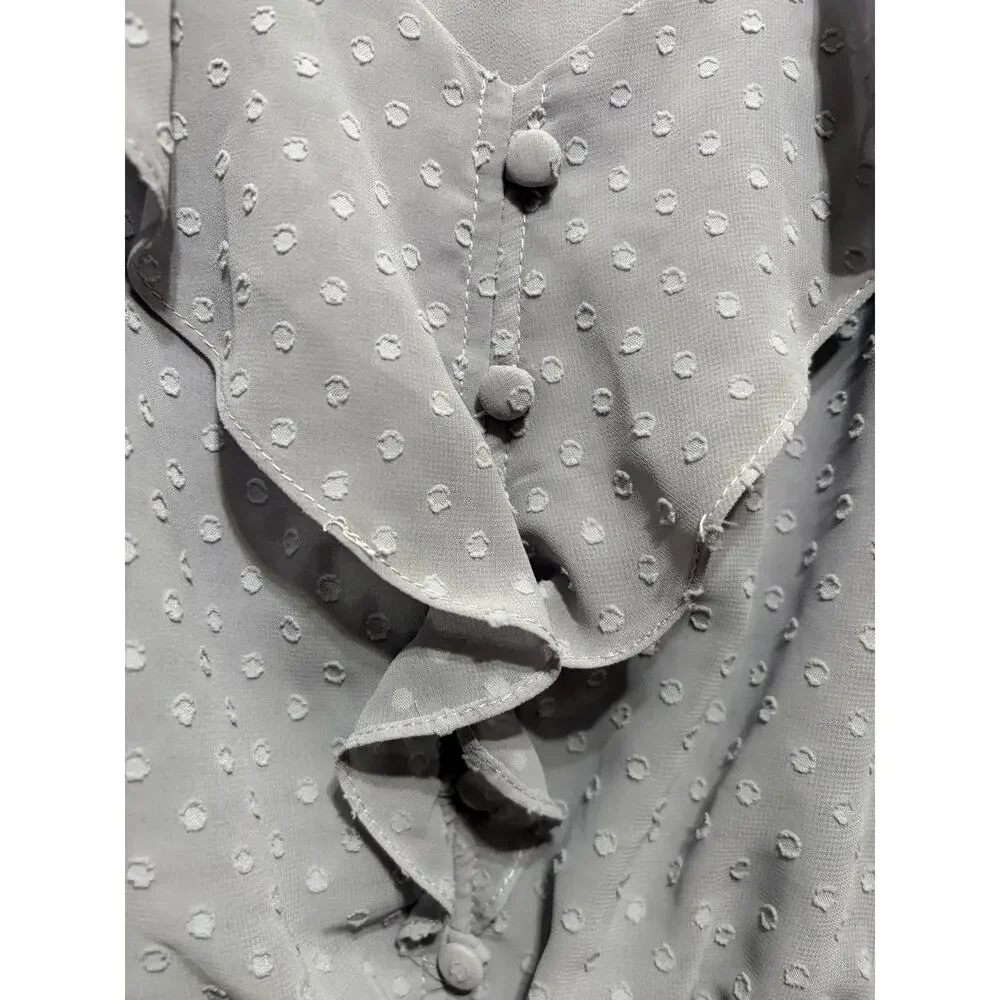 Torrid 4X Swiss Dot Ruffle Tank Top Gray Tie Waist Sleeveless Peplum Plus